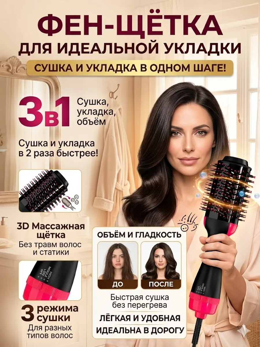Фен-щетка для укладки коротких волос ,Электробраш