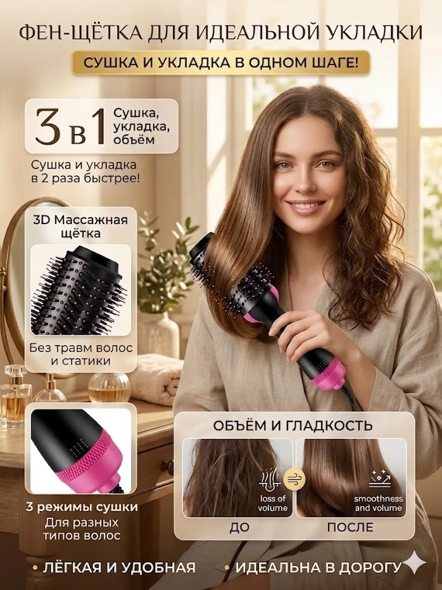 Фен-щетка для укладки коротких волос ,Электробраш