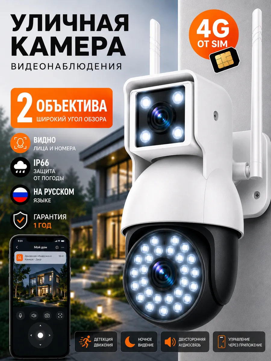 Камера видеонаблюдения уличная с сим картой 4G