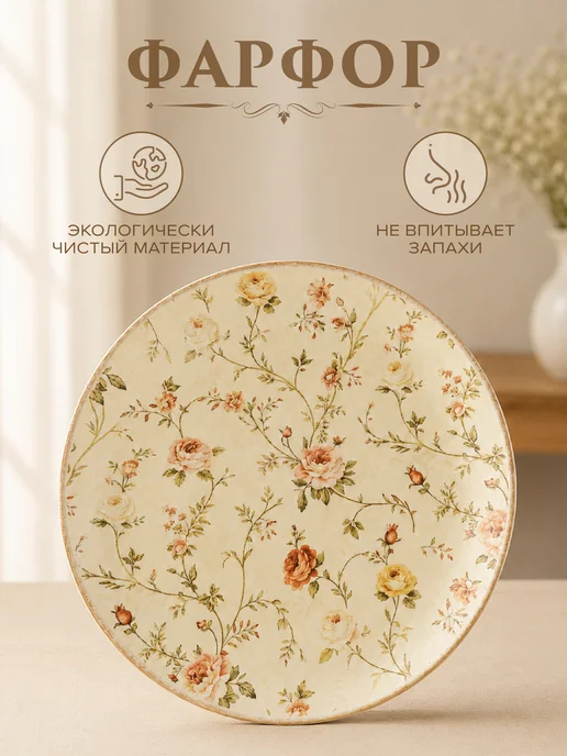 Good Sale Блюдо сервировочное круглое 26.5 см "Розы", бежевый, фото 7