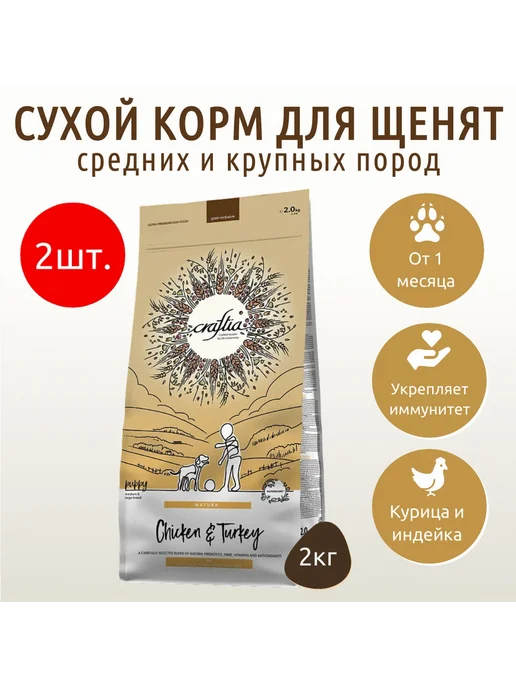 Сухой корм CRAFTIA для собак, щенки, индейка, курица, 4 кг