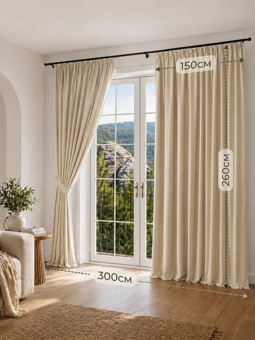 VladiaHome Шторы канвас в спальню и гостиную 300х260 -150х260 см 2 шт, 300x260, 2 шт, фото 2