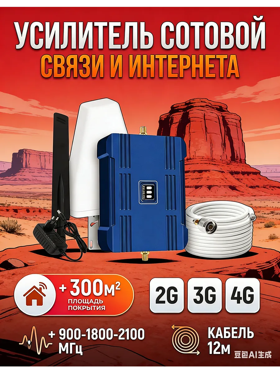 Усилитель сотовой связи и интернета LTE 900-1800-2100 МГц