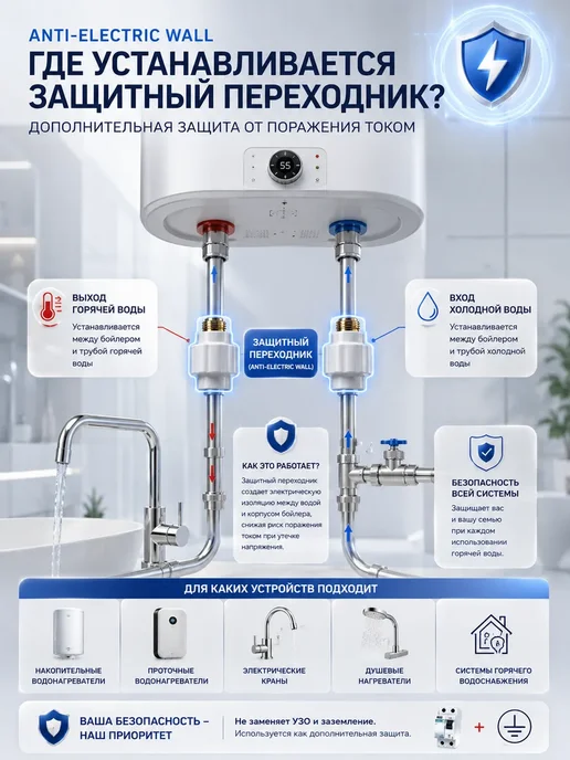 ЗА15 Диэлектрическая муфта от тока для водонагревателей, белый, фото 4