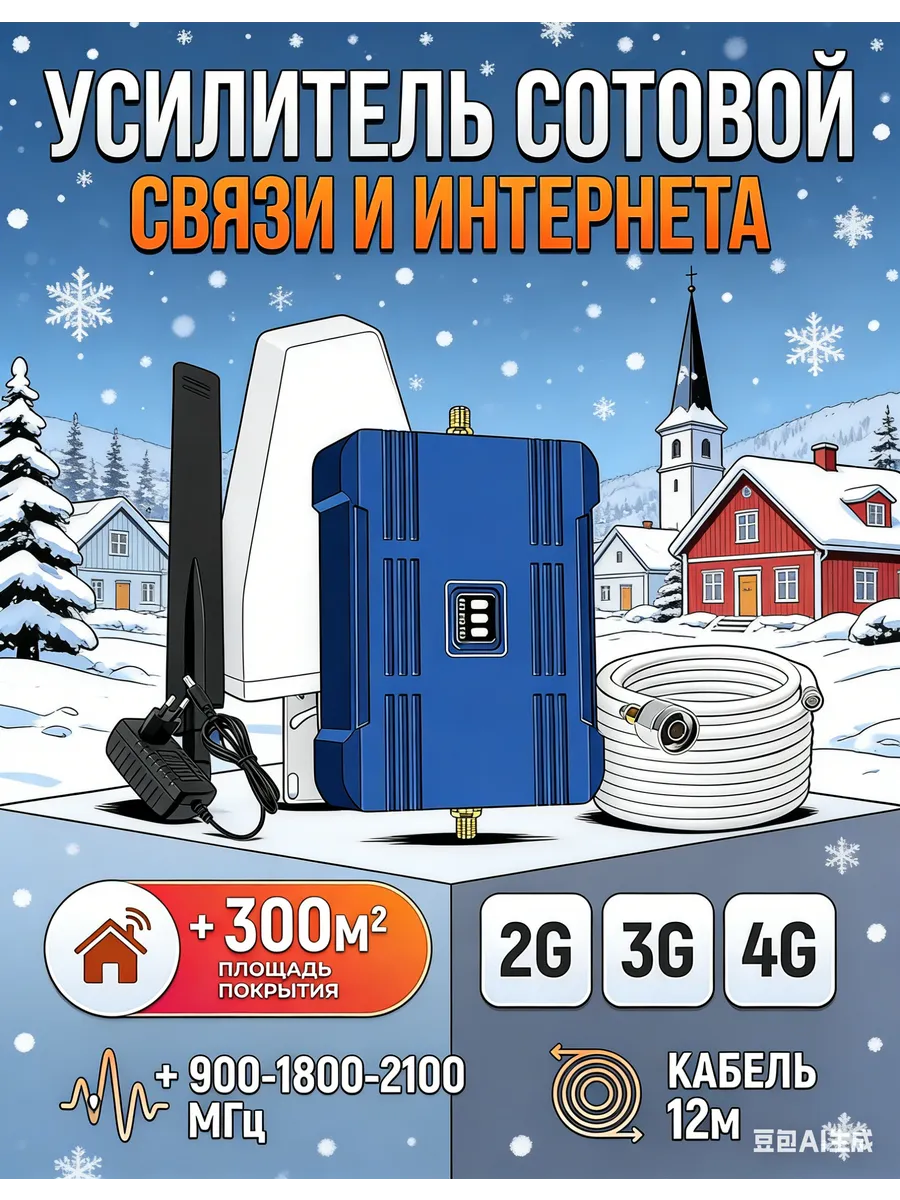 Усилитель сотовой связи и интернета LTE 900-1800-2100 МГц