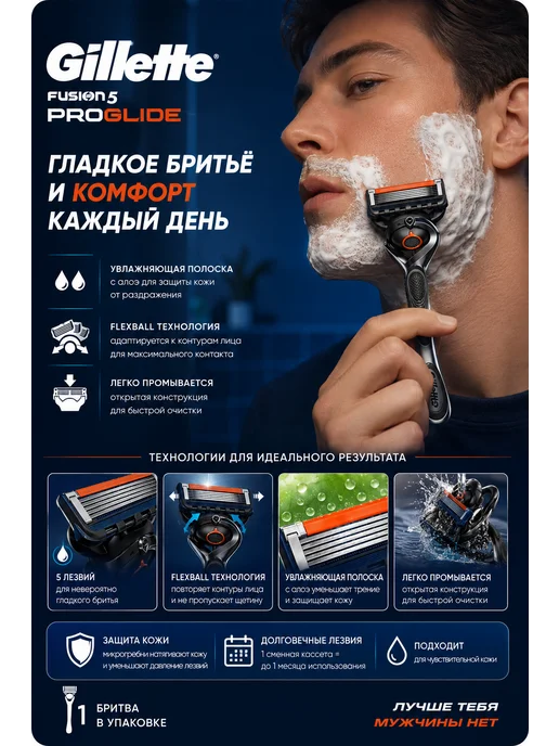 Gilette Станок для бритья с 1 сменной кассетой, черный, фото 2