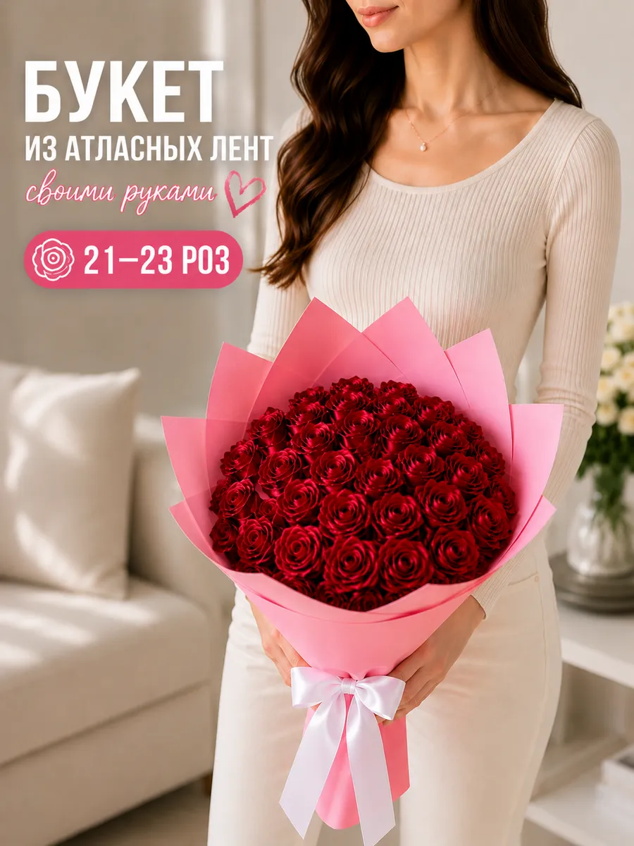 Букет роз из атласных лент подарок девушке