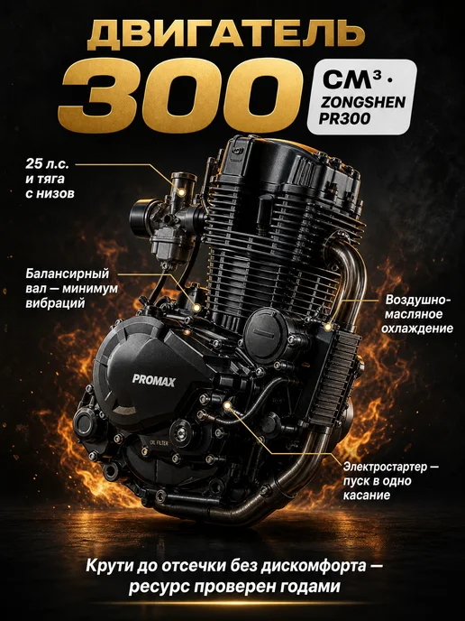 promax Мотоцикл CB300 с ПТС, черный, фото 3
