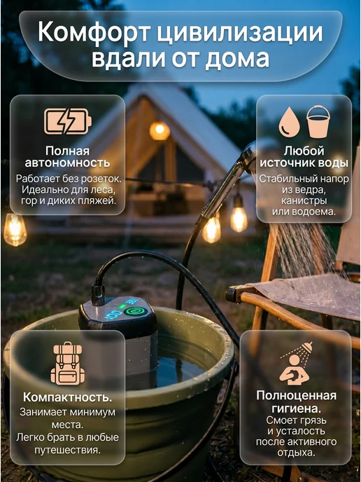 Душ портативный походный аккумуляторный дачный, вариант, фото 3