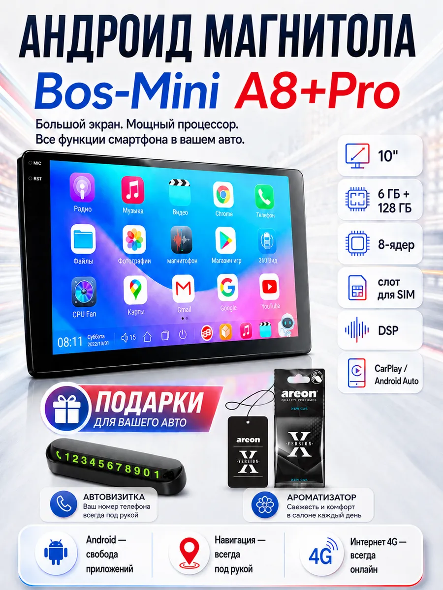 Магнитола для автомобиля 2din андроид A8+ Pro 6 128 ГБ 10"