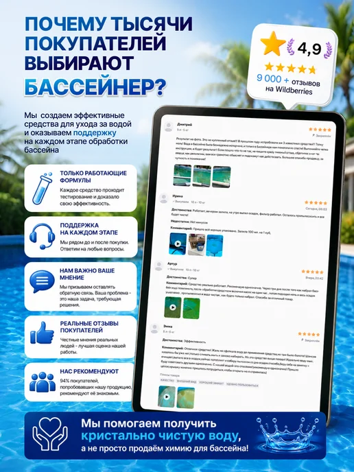 БАССЕЙНЕР Регулятор кислотности pH- минус для бассейна жидкий 10л, 10 л, фото 5