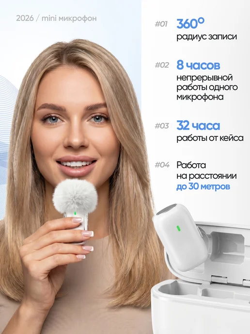 TDSaiwo Микрофон петличный беспроводной для iPhone с разъемом TYPE-C, белый, фото 2