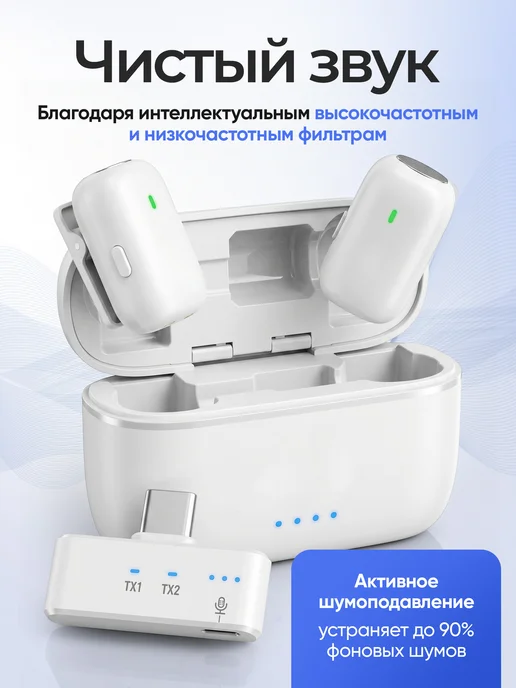 TDSaiwo Микрофон петличный беспроводной для iPhone с разъемом TYPE-C, белый, фото 4