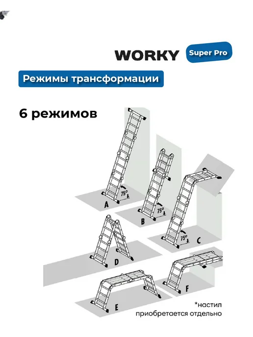 WORKY Лестница трансформер 4х4 SuperPro, высота 4,7 м, вариант, фото 5