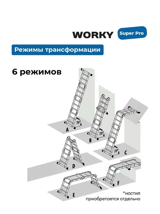 WORKY Лестница трансформер 4х7 SuperPro, высота 8,1 м, 4x5, 5,8 м, фото 5