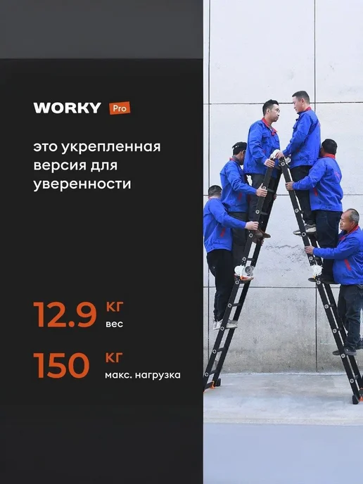 WORKY Лестница трансформер 4х4 Pro, высота 4,7м, 4x4, 4,7 м, фото 2