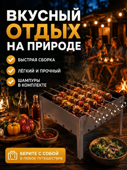 Мангал сборный с шампурами походный, серый, фото 8