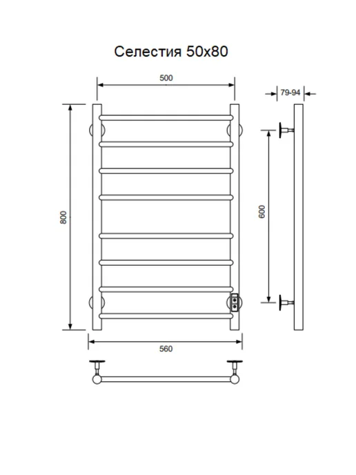 BAUEDGE Полотенцесушитель электрический BAU Селестия 50х80, 50x80, фото 2