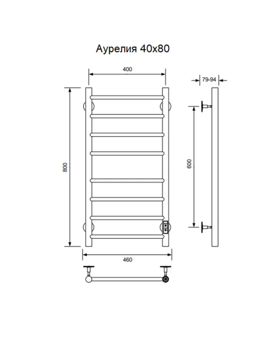 BAUEDGE Полотенцесушитель электрический BAU Аурелия 40х80, 40x80, фото 2