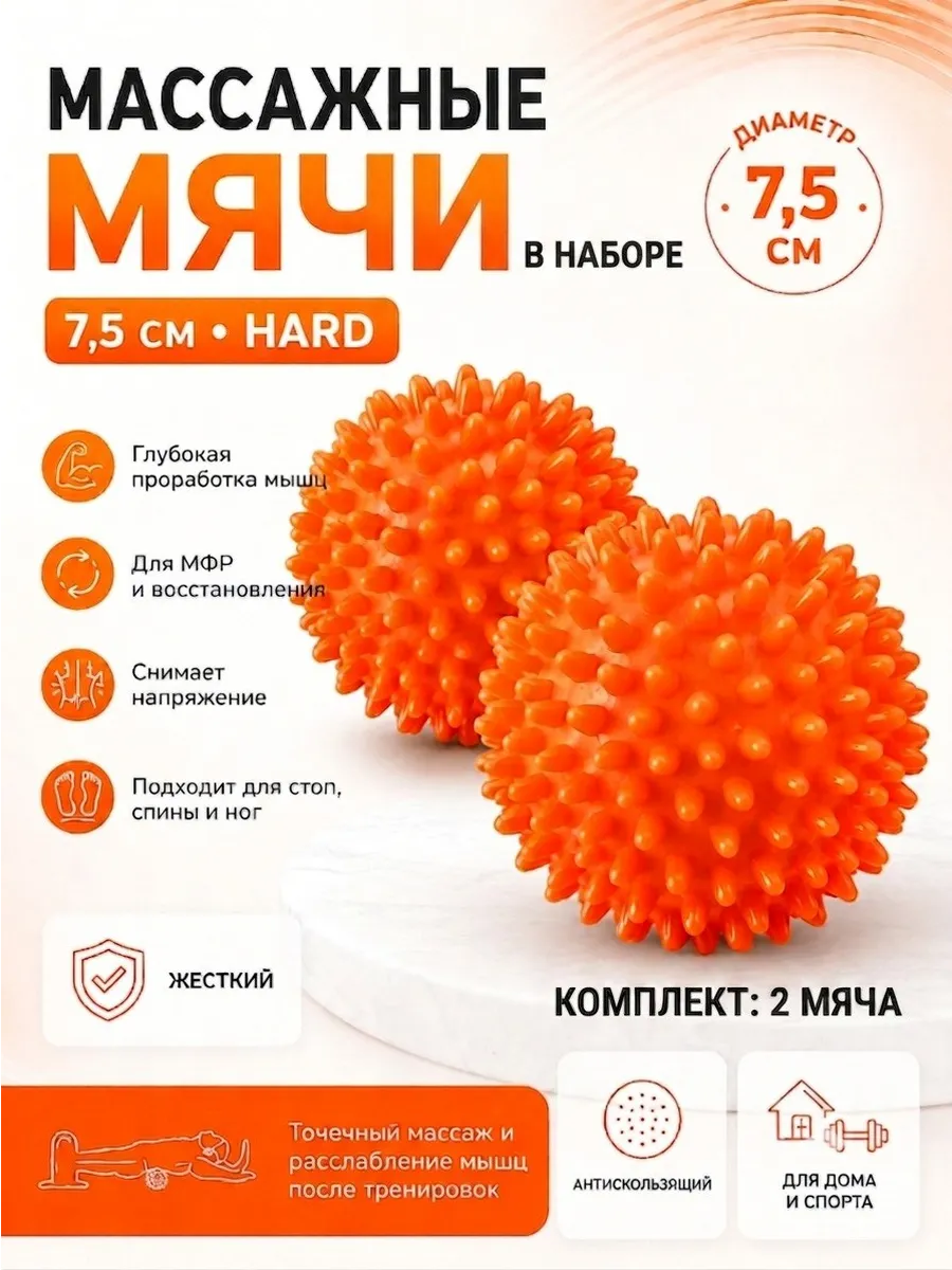 Массажные мячи с шипами для МФР и фитнеса 2 шт
