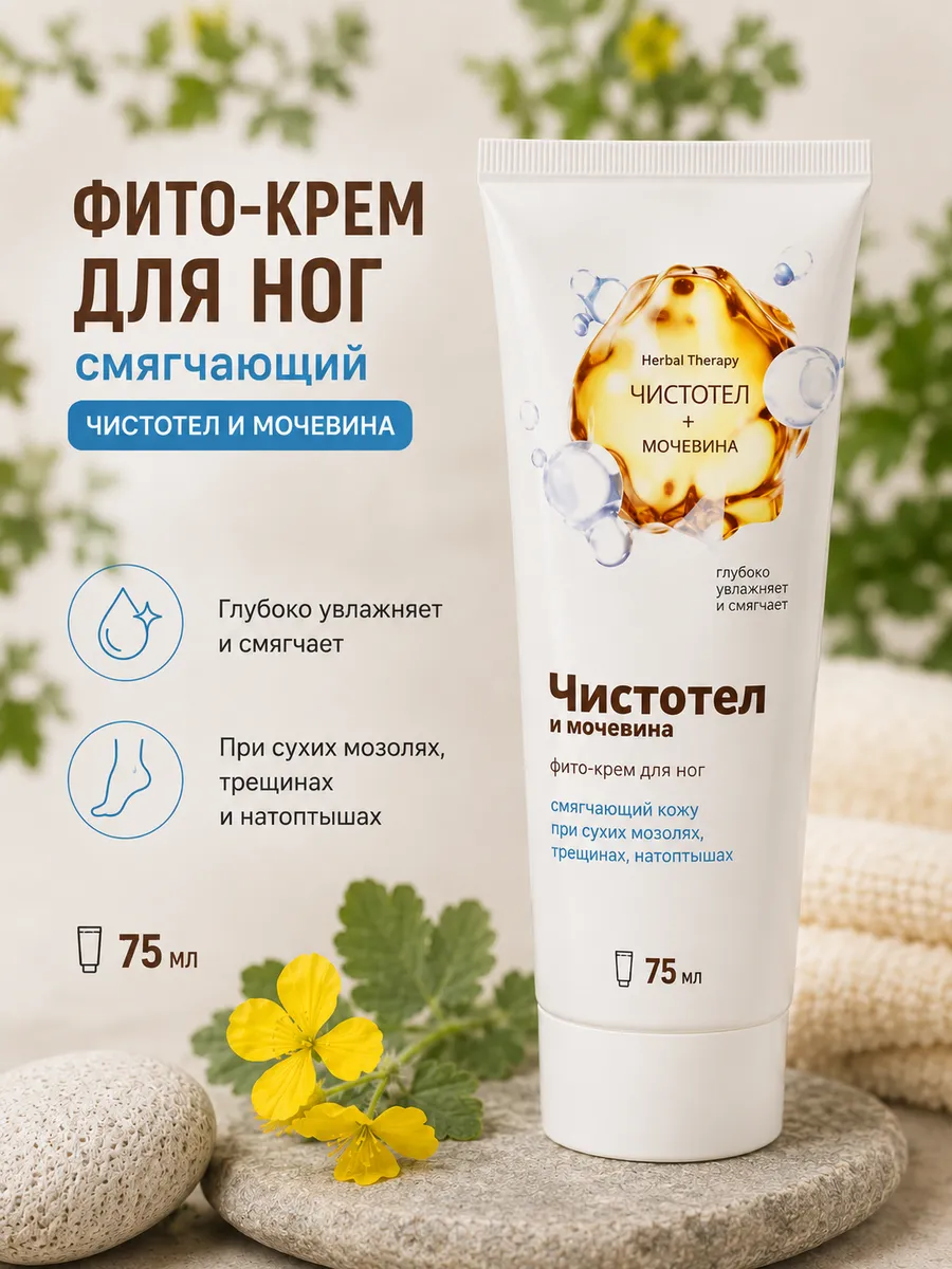 Крем для ног при мозолях и трещинах с чистотелом и мочевиной