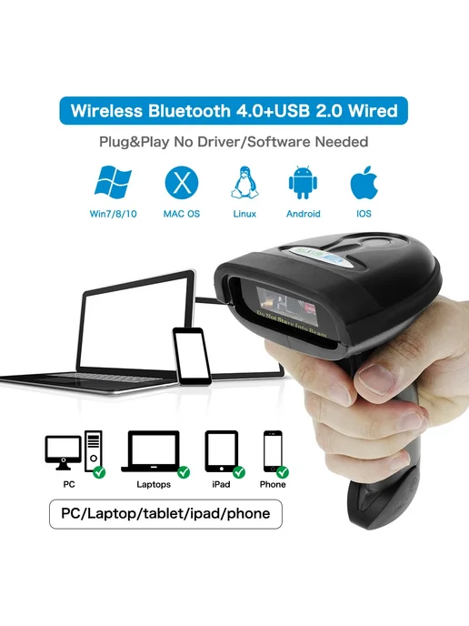 NETUM Bluetooth 2D сканер штрих-кодов NT-1200, черный, черный, фото 6