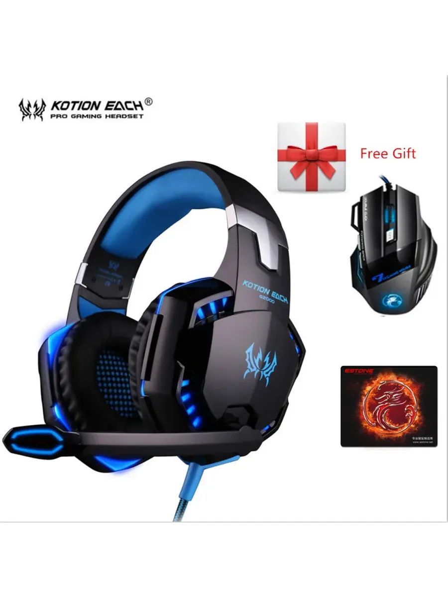 Игровые наушники KOTION EACH G2000 blue + мышь в подарок