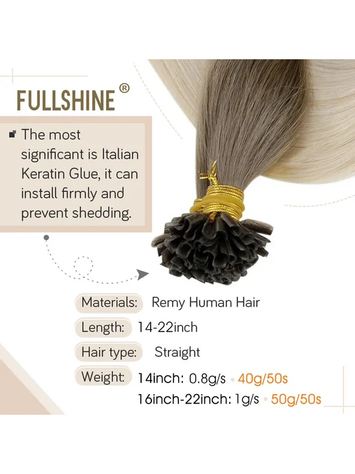 Full Shine Наращивание волос T8 60, 16 дюймов, 50 прядей, цвет 1000, бежевый, фото 3