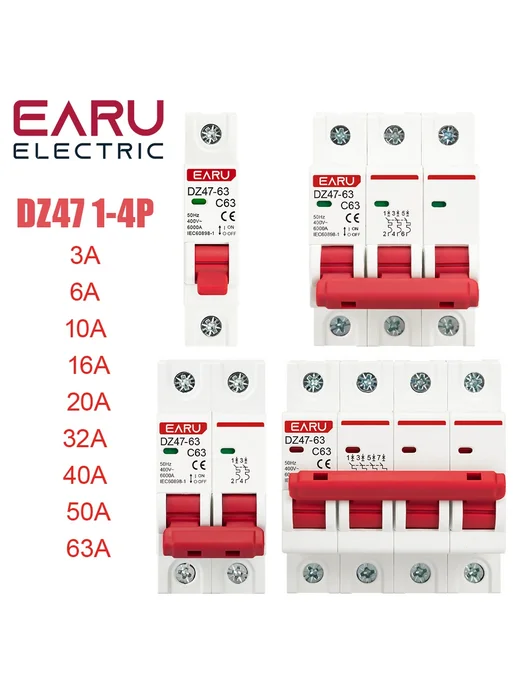 EARU Автоматический выключатель EARUELECTRIC DZ47-63, 16А, 3 полю, EARUELECTRIC 3 полюса 6