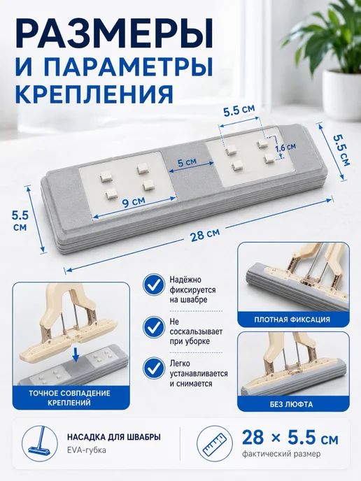 Насадки для швабры 3 шт EVА-губка с отжимом без разводов, 3 шт, фото 2