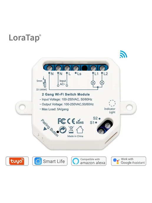 LoraTap 2 Gang Wi-Fi Switch Module, Цвет 1pc, вариант