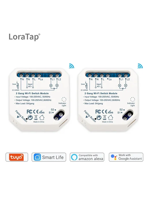 LoraTap Двухклавишный Wi-Fi выключатель, 2шт, 2 шт