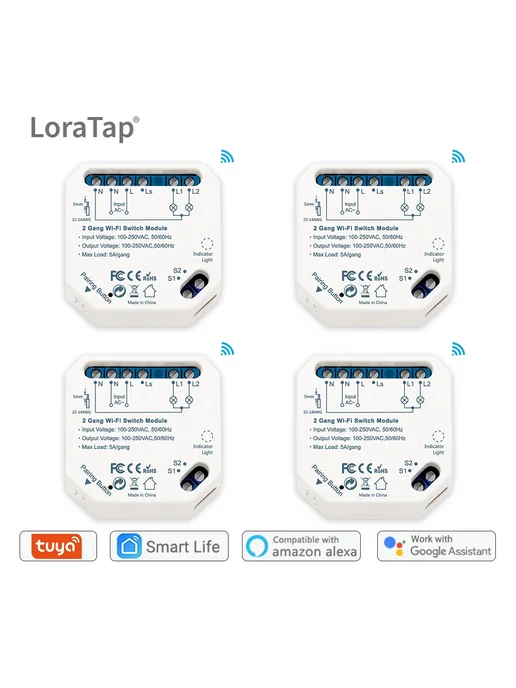 LoraTap Двухклавишный Wi-Fi выключатель, 2шт, 4 шт