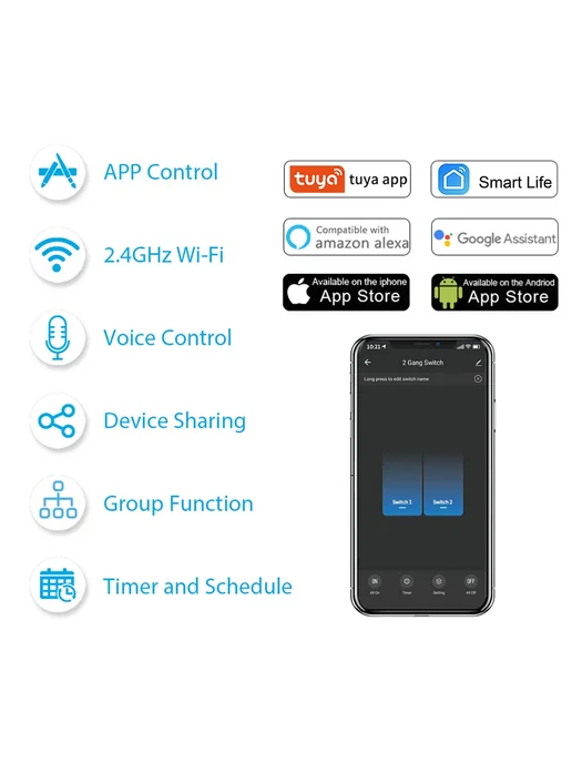 LoraTap Умный выключатель 2gang Wi-Fi, Power Monitor 1pc, вариант, фото 6