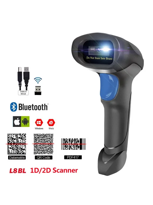 HONOURWOLF Сканер штрих-кода L8BL Bluetooth, черный, черный