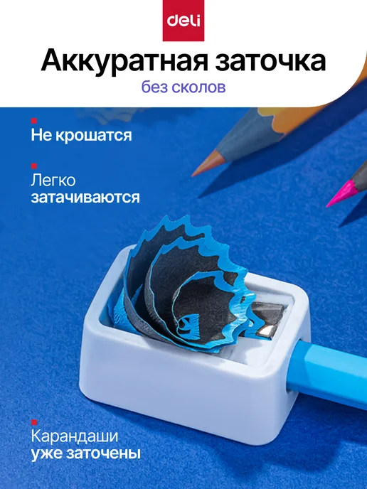 DELI Стираемые карандаши цветные для рисования 24 цвета, 24 цв., фото 5