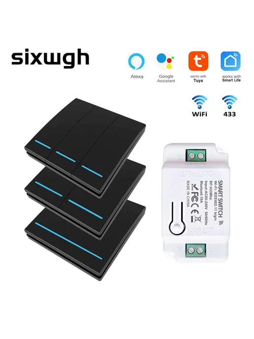 sixwgh Умный выключатель WENGUANGHUI 2x1Gang, черный, 1 Receiver B, черный, фото 2