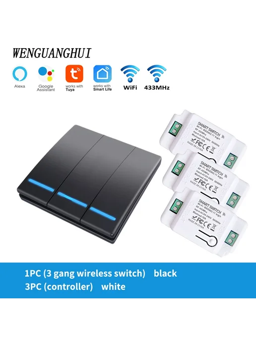 sixwgh Умный выключатель 3Gang черный, 3 Receiver B, черный
