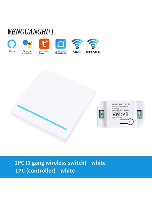 sixwgh Белый умный выключатель 1 gang, Tuya Wi-Fi, белый