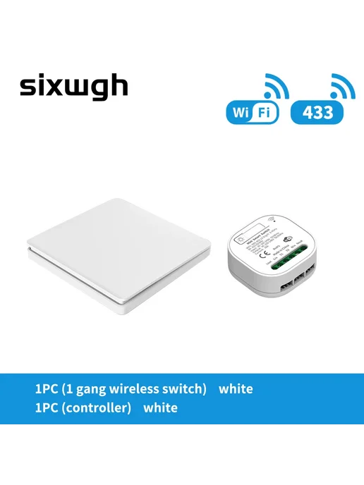 sixwgh Умный выключатель WiFi, белый, 1gang 1Receiver, белый