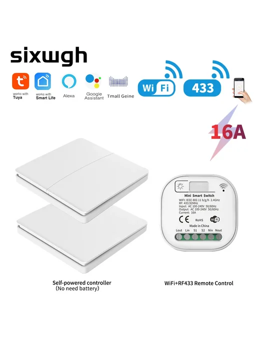 sixwgh Умный выключатель WiFi 433, белый, белый, фото 2