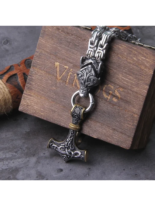 Vikings Jewelry Мужское ожерелье с волком из нержавеющей ста, вариант