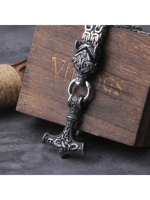 Vikings Jewelry Мужское ожерелье с волком из нержавеющей ста, вариант, фото 2