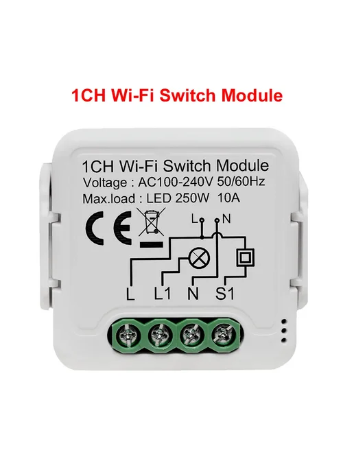 GIRIER Wi-Fi реле 1CH, 10A, 250W, Цвет 1 Gang, 250 Вт