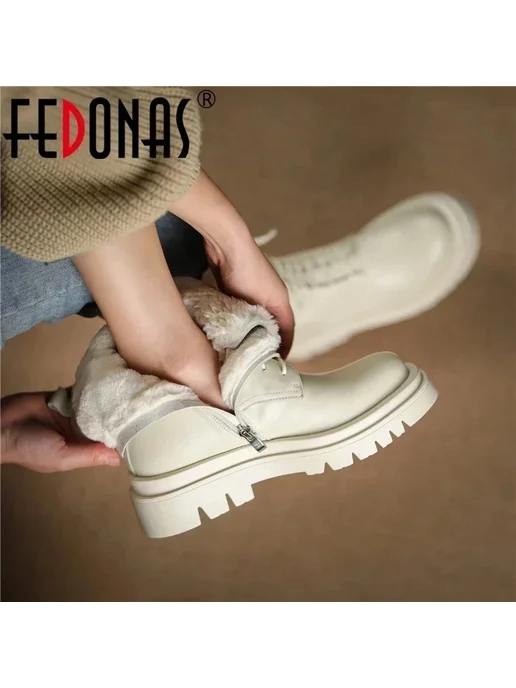 FEDONAS Женские ботильоны из натуральной кожи на платформе, черный, фото 2