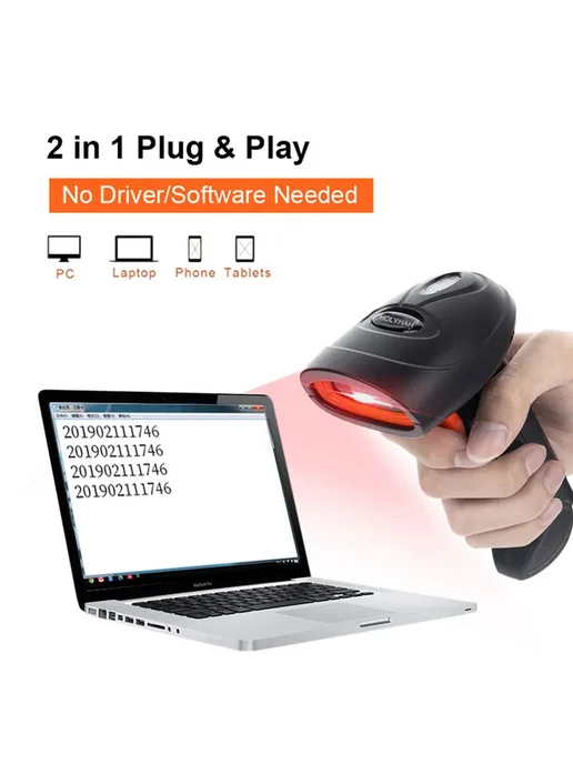 Holyhah Беспроводной сканер штрих-кода V8Z Wireless 2D, оранжевый, фото 4