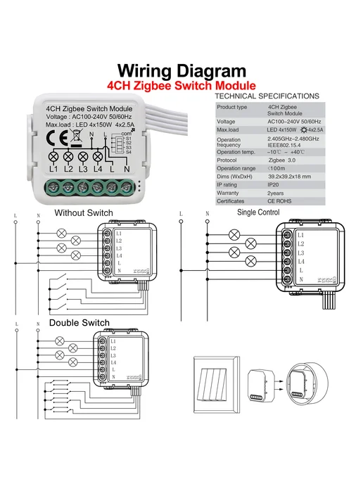 GIRIER 2CH ZigBee Switch Module, черный, черный, фото 7