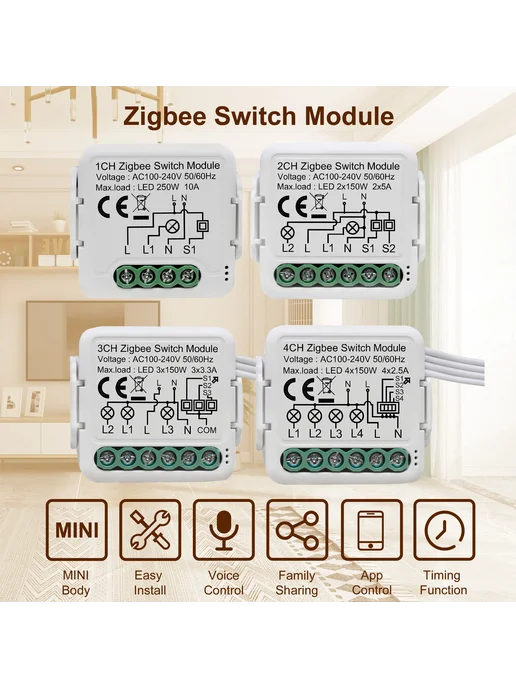 GIRIER 4CH ZigBee Switch Module, Коричневый, коричневый, фото 3