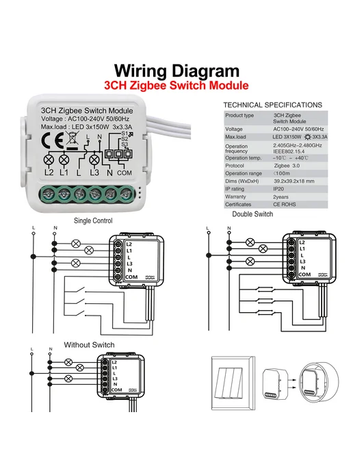 GIRIER 4CH ZigBee Switch Module, Коричневый, коричневый, фото 6