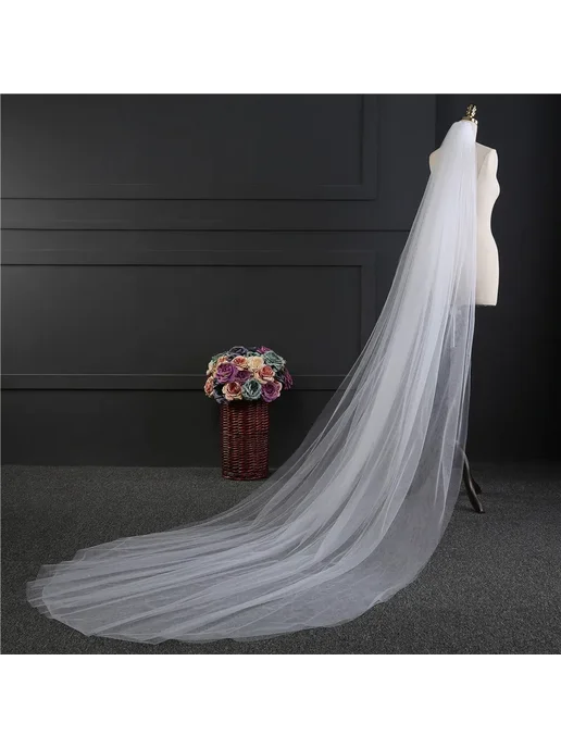 Nuyei Белая двухслойная свадебная вуаль 250 см, Ivory, белый, фото 2
